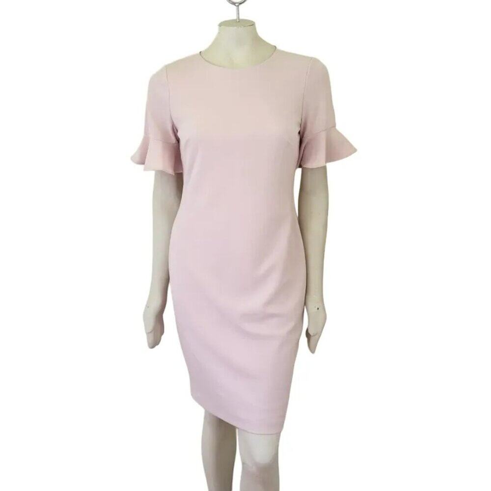 CALVIN KLEIN Petal Sleeve Sheath Dress in Powder Pink  SZ 8